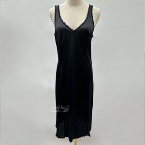 Vintage Adonna Black Nylon Slip with Scalloped Lace Trim Size 36